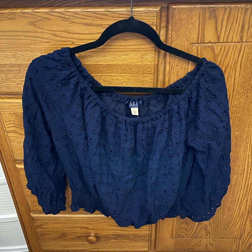 Francesca’s Navy Blue top. Off the shoulders. NWT